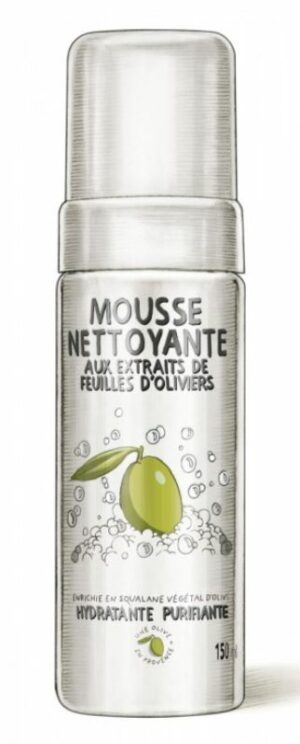 mousse nettoyante aux extraits de feuilles d'oliviers
